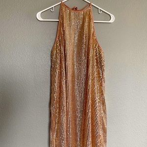 L Forever 21 Tie Neck Sequin Mini Dress